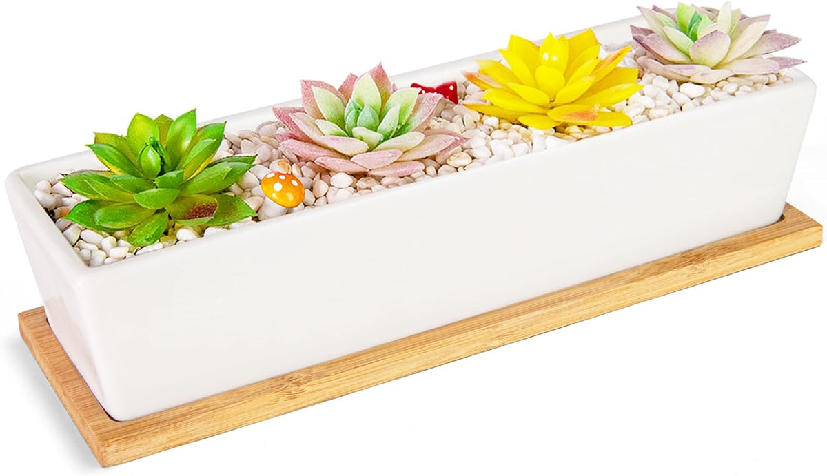 Succulent Pots - 12.1 Inch Large Succulent Pots with Drainage Tray, Window Sill Planter, Long