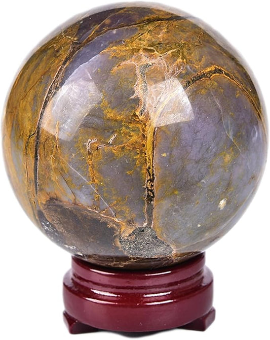 JIC Gem Large Blues and Golden Browns Crystal Sphere with Stand Pietersite Crystal Ball Sphere