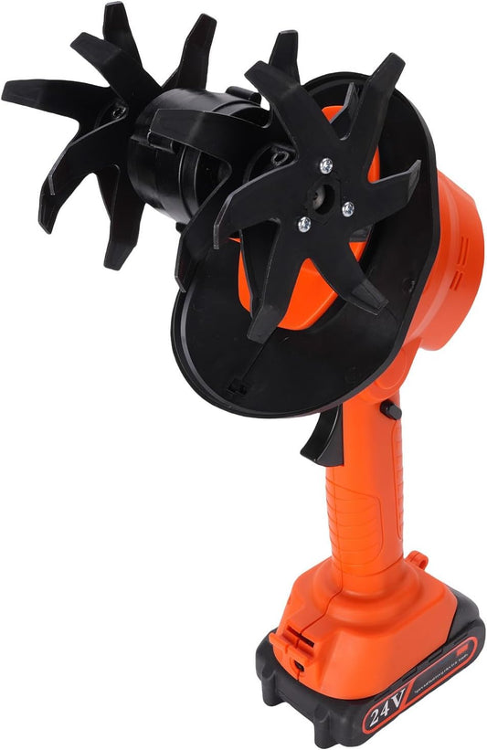 24V Cordless Electric Tiller with 2 Rechargeable Batteries, Handheld Garden Cultivator for Soil