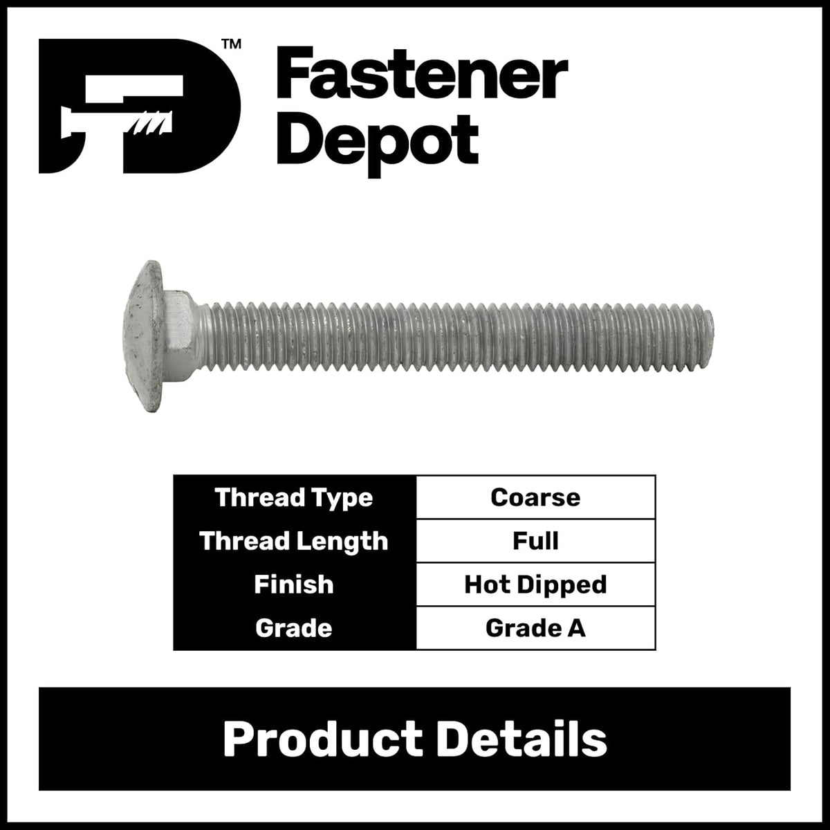3/4"-10 x 3 (20 Pack) Hot Dipped Galvanized Carriage Bolt Grade 307A for Exterior Use by Fastener