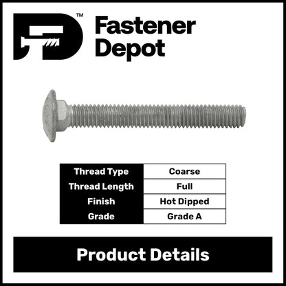3/4"-10 x 3 (20 Pack) Hot Dipped Galvanized Carriage Bolt Grade 307A for Exterior Use by Fastener