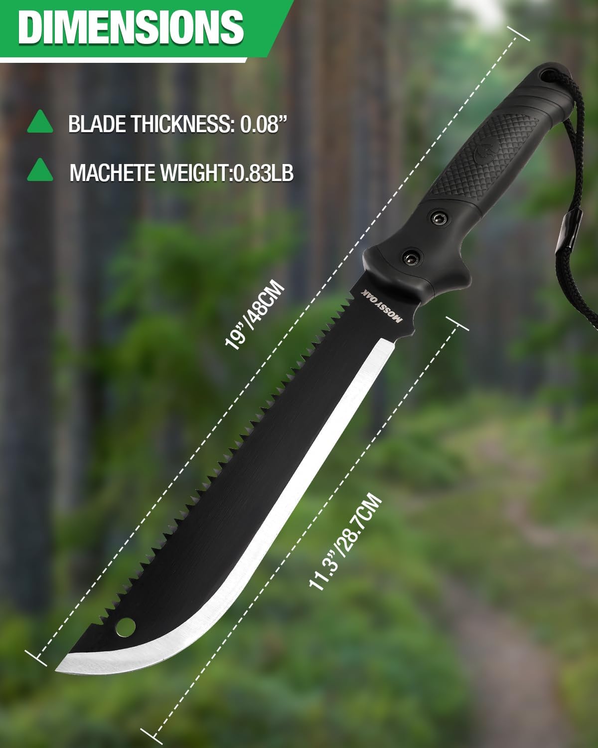 MOSSY OAK Machete with Saw, 19" Sharp Machete with Sheath, Ergonomic No-Slip Handle, Machetes for