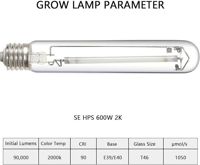 SunStream 600W SE HPS Grow Light Bulb Full Spectrum Double Ended High Pressure Sodium Bulb for