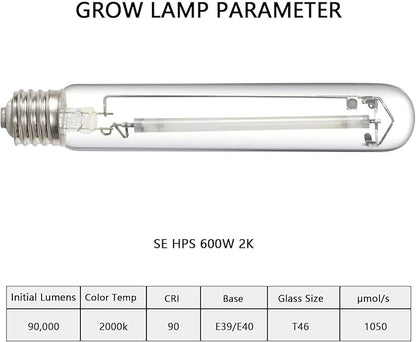 SunStream 600W SE HPS Grow Light Bulb Full Spectrum Double Ended High Pressure Sodium Bulb for