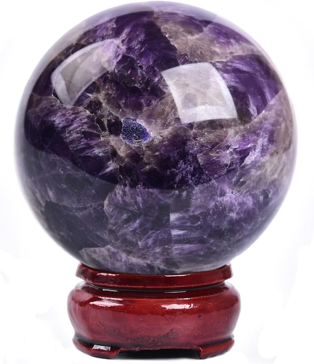 JIC Gem Chevron Amethyst Crystal Ball Healing Crystals Sphere with Wooden Stand Meditation Home