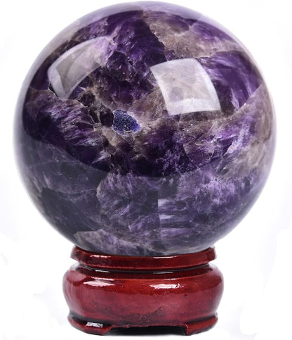JIC Gem Chevron Amethyst Crystal Ball Healing Crystals Sphere with Wooden Stand Meditation Home
