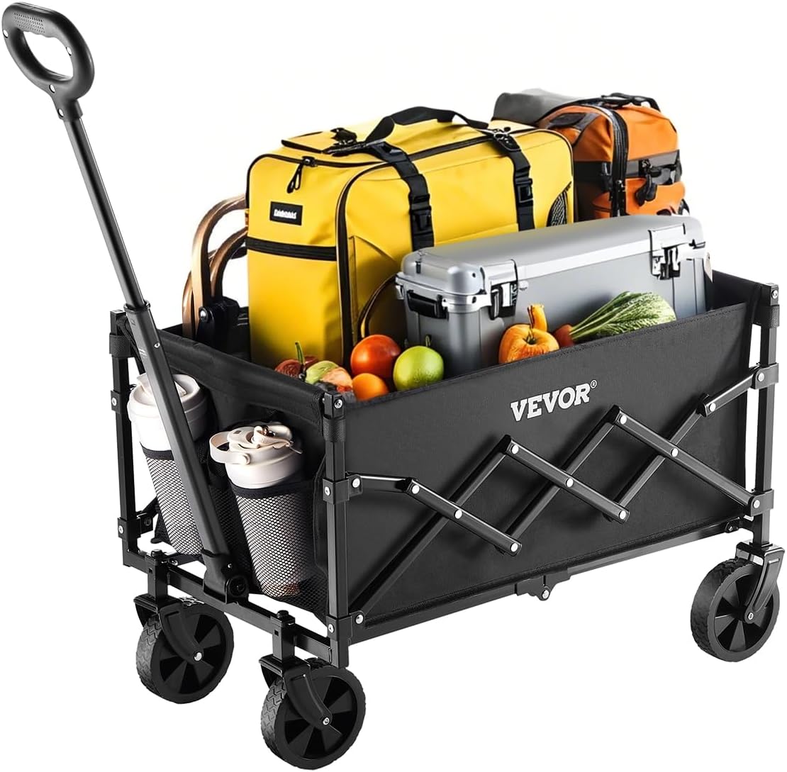 VEVOR Collapsible Folding Wagon with Wheels, Wagons Carts Foldable with 225lbs Capacity