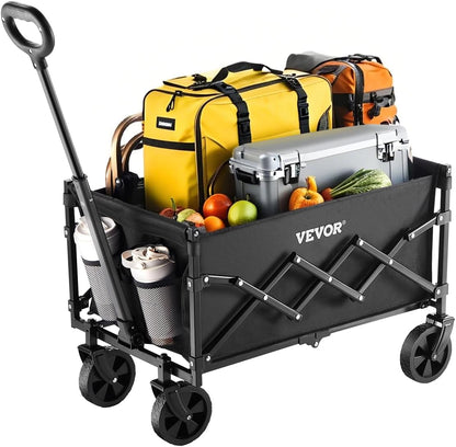 VEVOR Collapsible Folding Wagon with Wheels, Wagons Carts Foldable with 225lbs Capacity