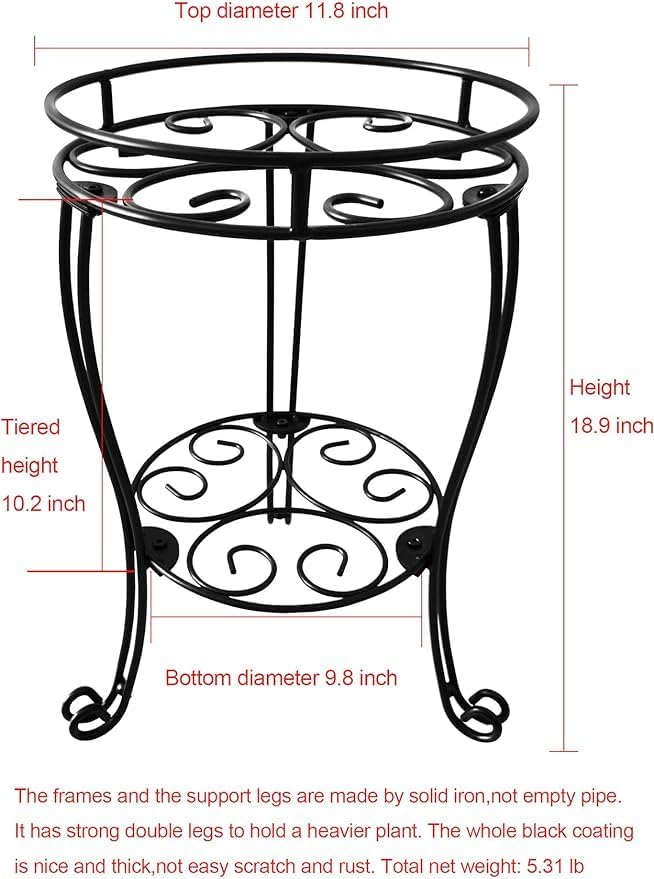 18.9inch Tall Plant Stand for Flower Pot Heavy Duty Potted Holder Indoor Outdoor Metal Rustproof