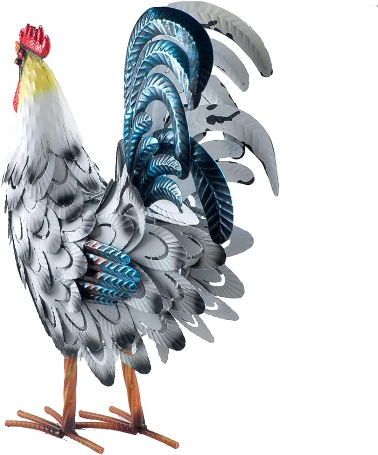 15” Rooster Statue Chicken Sculpture Garden Decoration Metal Yard Art for Yard Outdoor Decoration