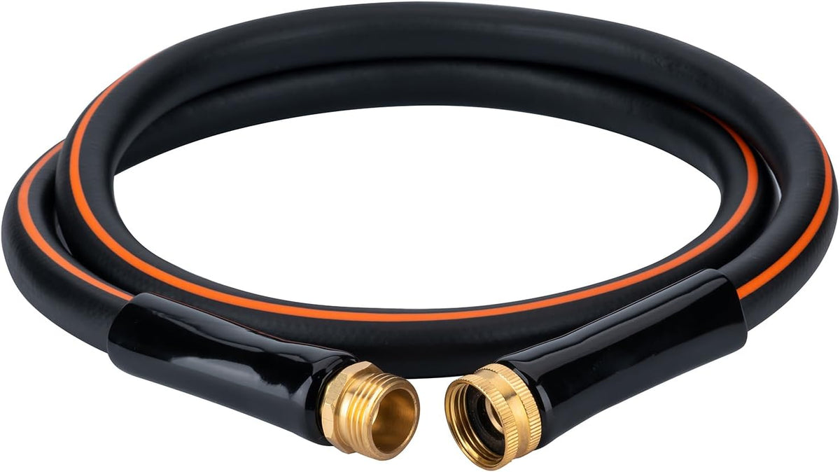EASTRANS Short Garden Hose 5 ft x 5/8", Heavy Duty Black Orange Water Hose with 3/4" Solid Brass