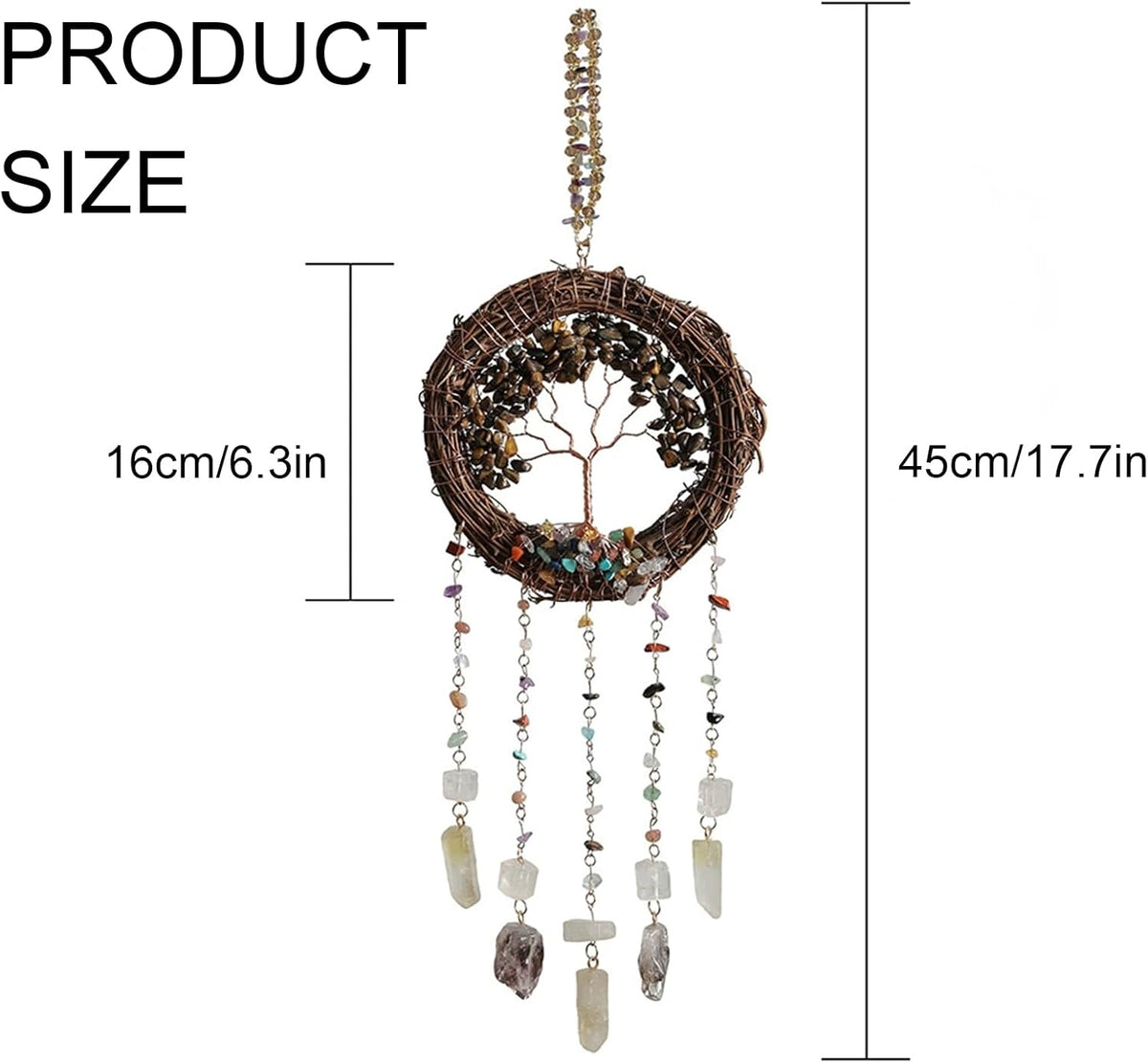TUOKING Crystal Suncatchers for Window Tree of Life Brown Crystals Vine Wreath Sun Catchers Rainbow