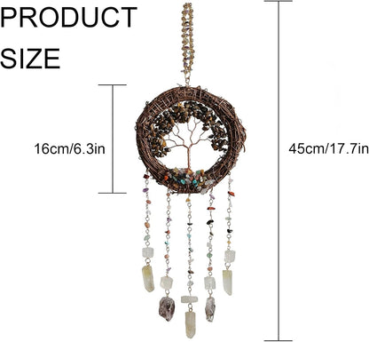 TUOKING Crystal Suncatchers for Window Tree of Life Brown Crystals Vine Wreath Sun Catchers Rainbow