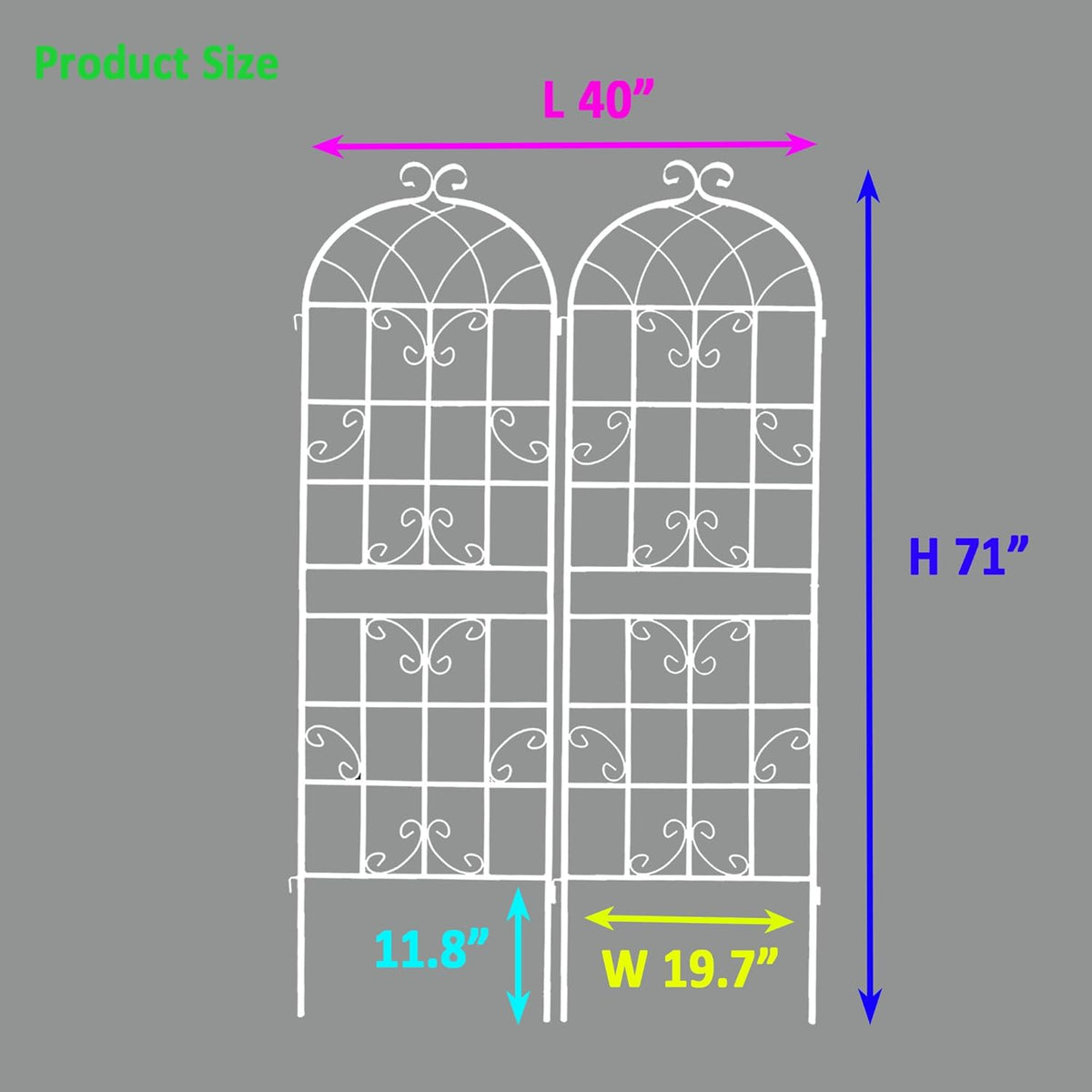 2 Pack Metal Garden Trellis 71" H Fence Rustproof Garden Trellis for Climbing Plants Support Roses