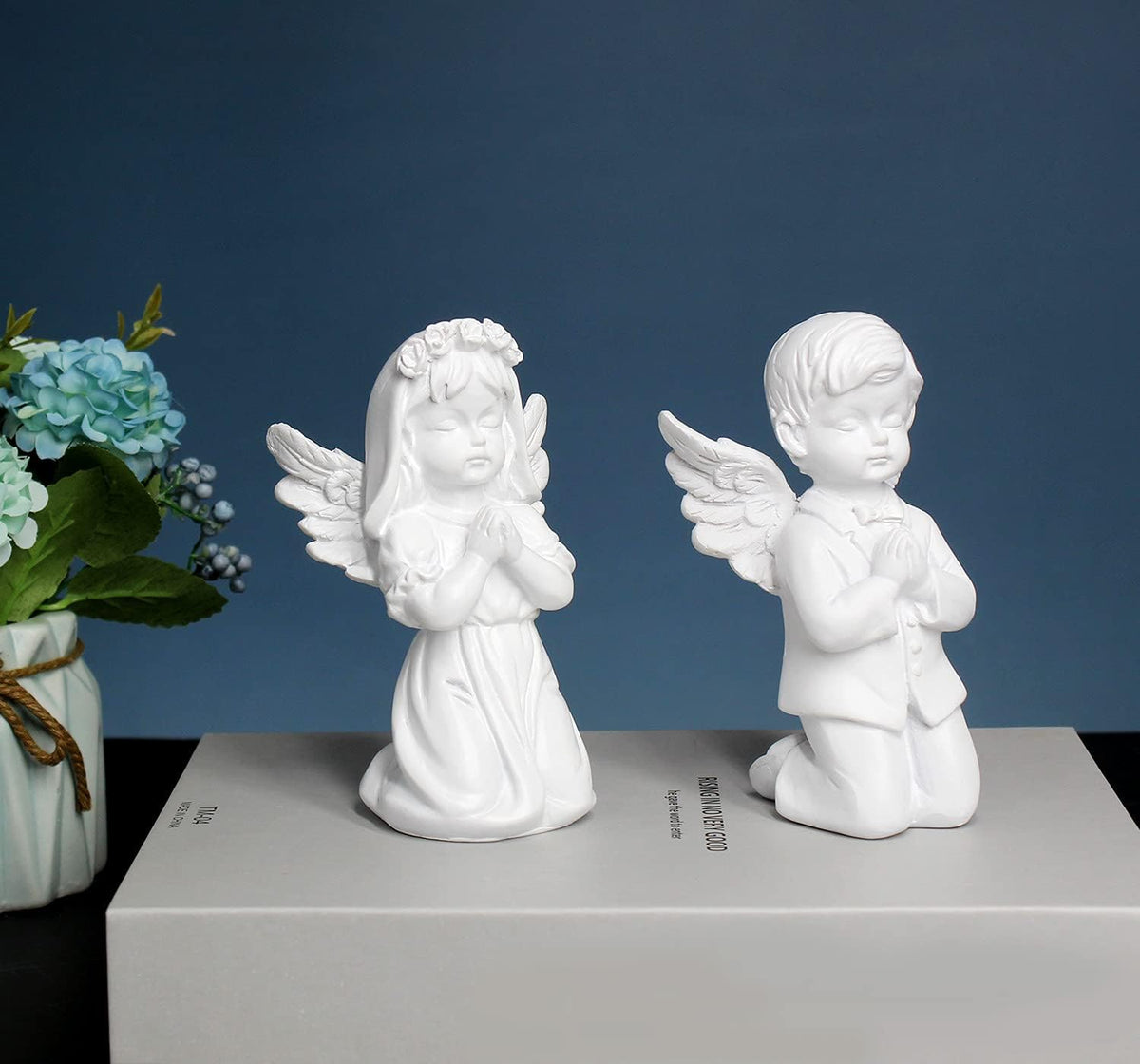 YUEOECOR 2PCS Cherubs Angels Resin Garden Statue Figurine, Adorable Angel Sculpture Memorial Statue