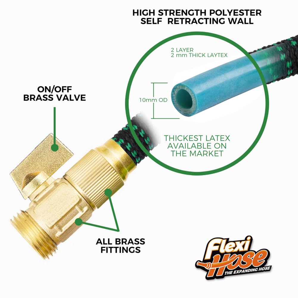 Flexi Hose with 8 Function Nozzle, 25FT - Lightweight Expandable Garden Hose, No-Kink Flexibility
