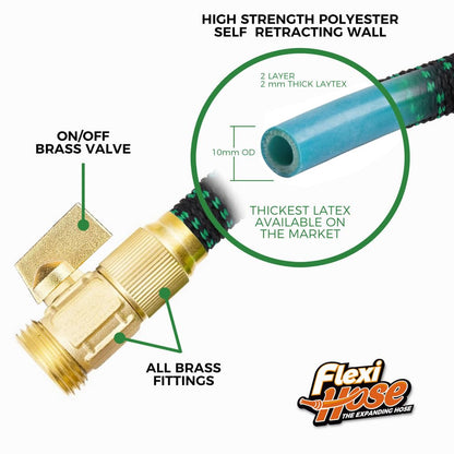 Flexi Hose with 8 Function Nozzle, 25FT - Lightweight Expandable Garden Hose, No-Kink Flexibility