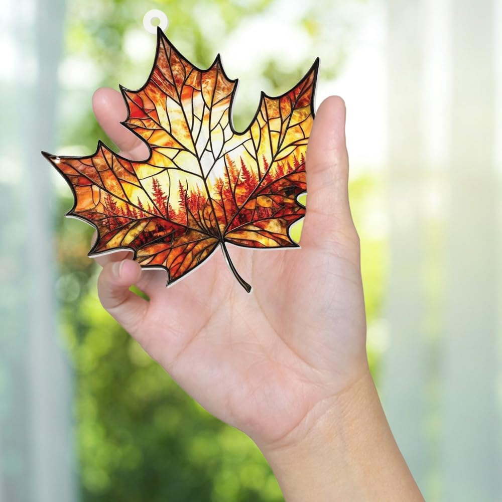 Stained Glass Acrylic Maple Leaf Ornament – Autumn & Christmas Tree Decoration 2025, Fall Harvest