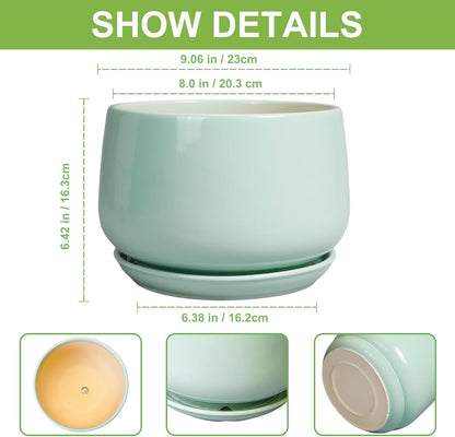 G EPGardening Ceramic Pots for Plants - 9 Inch Ceramic Planter with Drainage and Saucer, Round