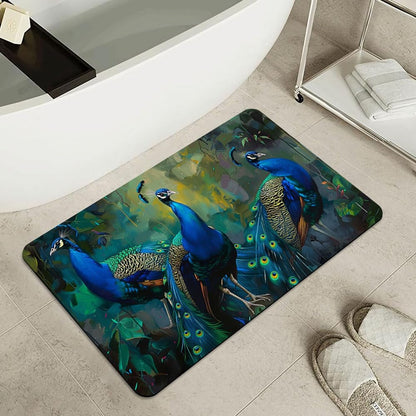 Bath Mat-Bathroom Rug，Three Peacocks-Absorbent Non Slip Quick Dry Stain Resistant Easy to Clean