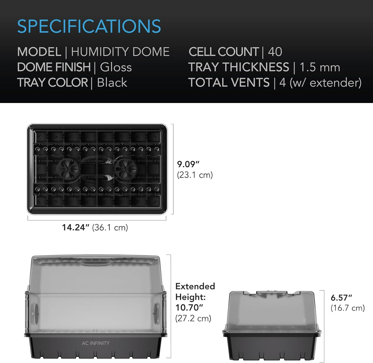 AC Infinity Humidity Dome, Heavy-Duty Germination Kit with 3 mm Thick Dome, Sturdy Drip Tray, 5x8