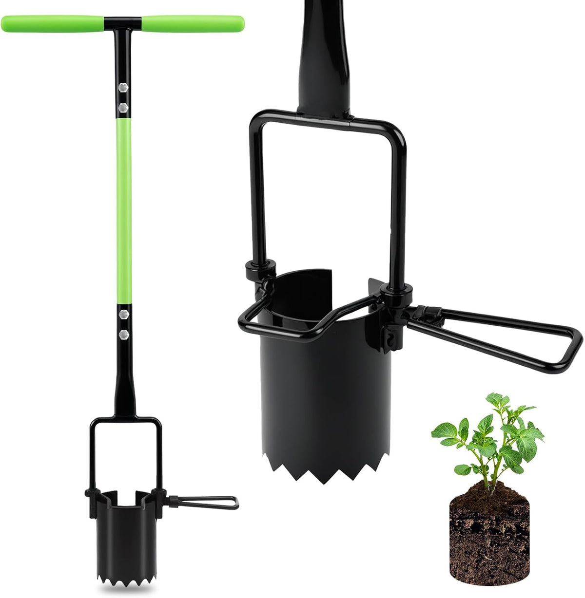 Joyhalo Bulb Planter Tool Long Handle, 30in Serrated Base, 5 in 1 Lawn Tool, Sod Cutter, Grass