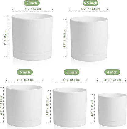 7/6.5/6/5/4 inch Flower Pots, 5 Pack Cylinder Plant Pots for Small Indoor Outdoor Plants, Plastic