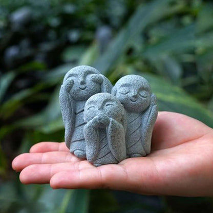 OwMell 3 Japanese Jizo Statue Stone Japanese Buddha Jizo Monk Statue Figurine Memorial Statue