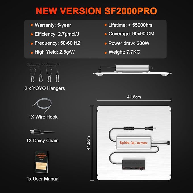 SPIDER FARMER SF2000Pro, Samsung LM301H EVO Led Grow Light, Full Spectrum Plant Grow Light