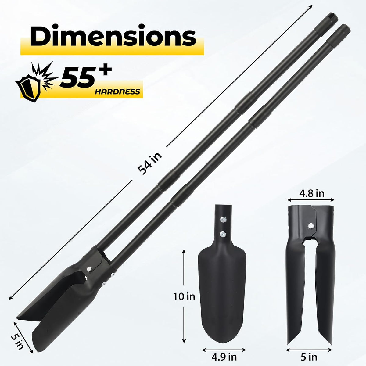 Post Hole Digger Tool, Heavy Duty Post Hole Digger with 55 Inch Handle, Dual Sharp Blades for Soil
