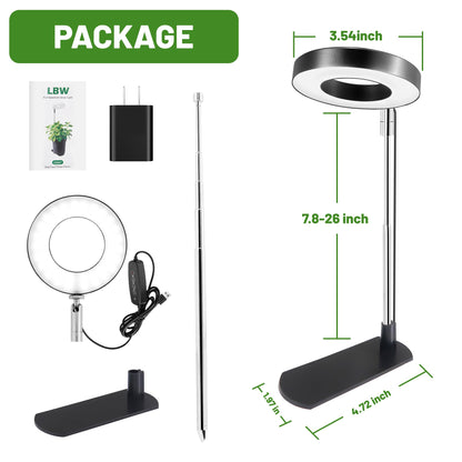 LBW Grow Lights for Indoor Plants, Full Spectrum Halo Grow Light with Base