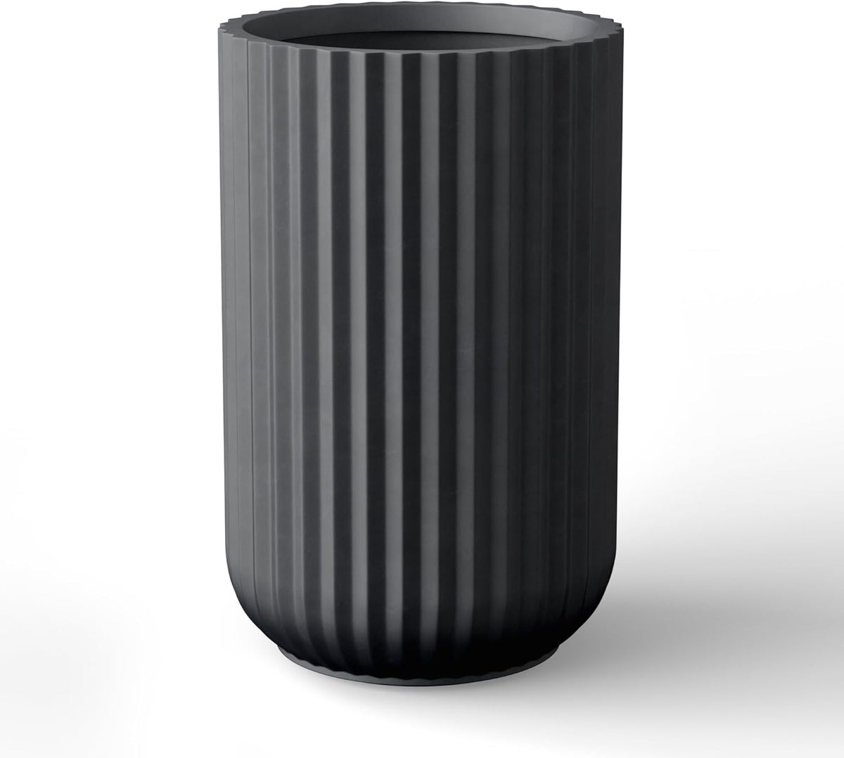 Kante Tall Fulted Planter, 21.7 Inch Tall Round Concrete Plant Pots with Drainage Hole and Rubber