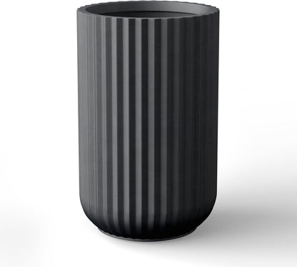 Kante Tall Fulted Planter, 21.7 Inch Tall Round Concrete Plant Pots with Drainage Hole and Rubber