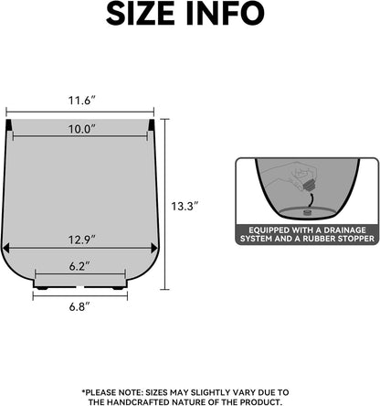 Kante 13.0" Dia Round Fluted Concrete Planter, Large Plant Pot with Drainage, Smooth Black Finish
