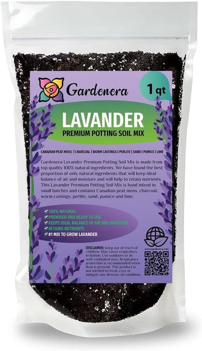 Gardenera Premium Lavender Potting Mix - Nourish Your Lavender Plants for Beautiful Blooms - 1 Quart