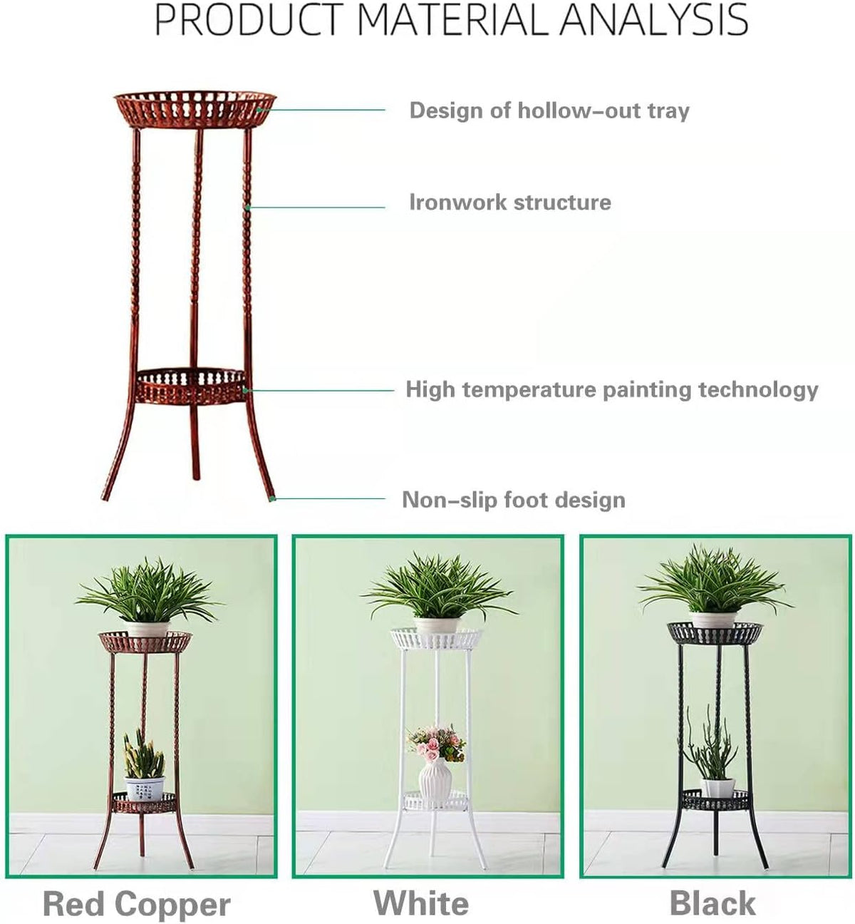 YANMENG Metal Iron Tall Plant Stand Indoor Outdoor, Sturdy Planter Stand, Corner Display Shelf