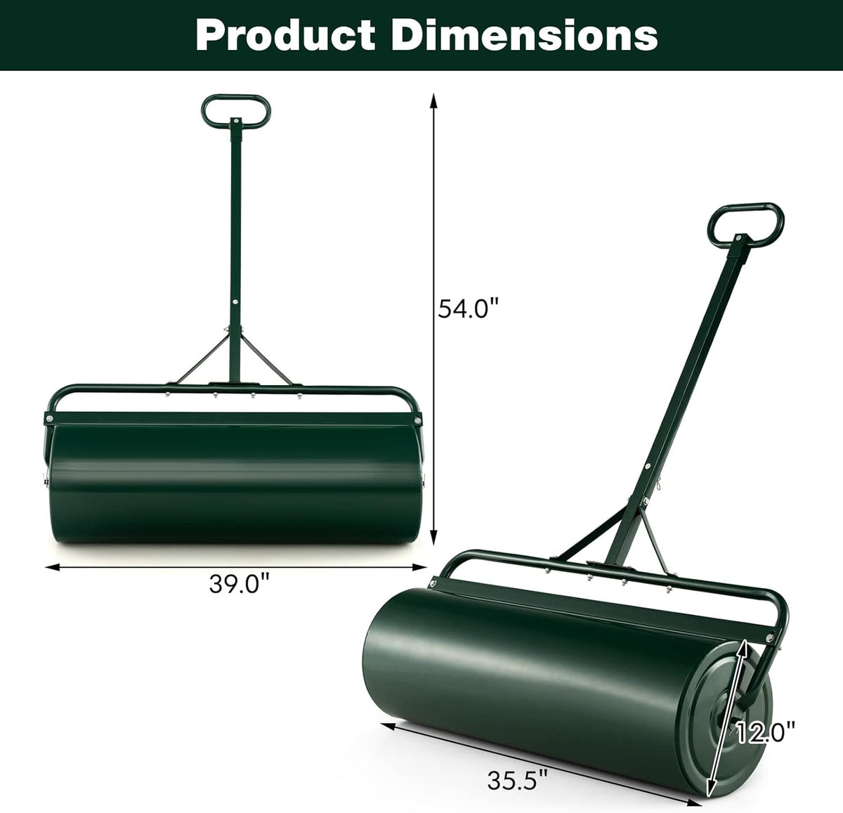 IRONMAX Lawn Roller, 17 Gallons/63 L Manual & Tow-Behind Steel Sod Roller w/Push Pull Handle, Lawn
