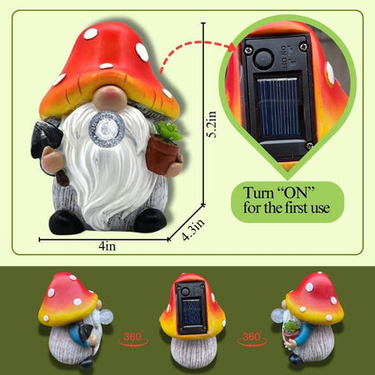 Solar Mushroom Gnomes Garden Statues Outdoor Decor with Night Glow,Cute Fairy Garden Statues for