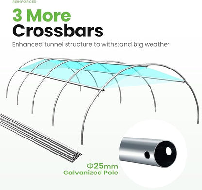 KING BIRD Premium 15x6.6x6.6FT Greenhouse for Outdoors, Large Walk-in Upgraded Galvanized Metal
