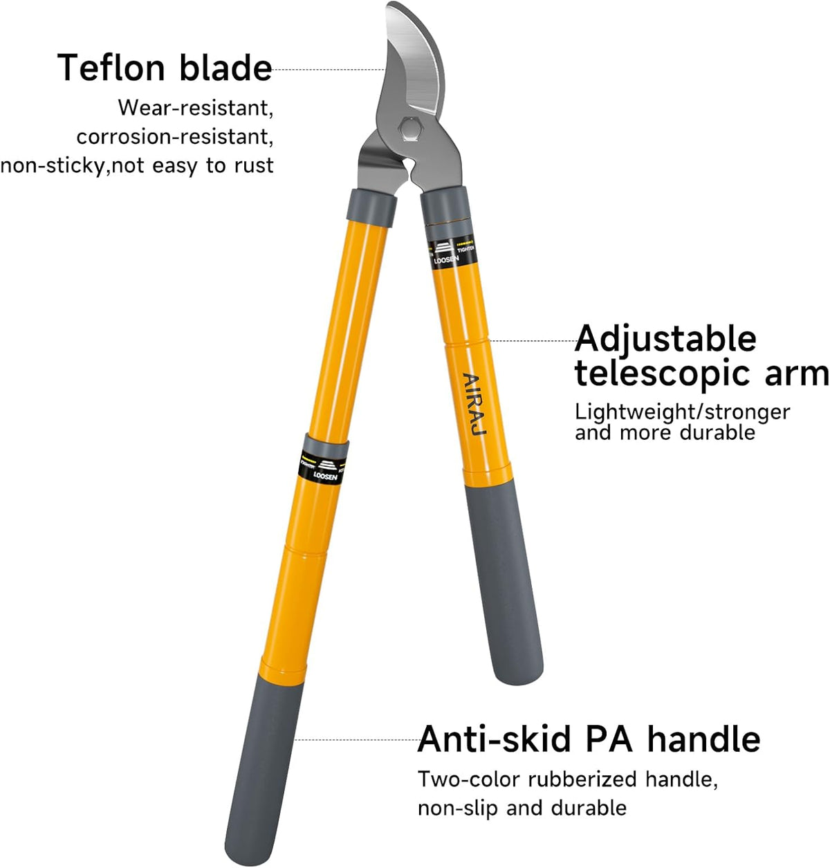 AIRAJ 16-24'' Extendable Loppers for Tree Trimming | Branch Cutter with 1.5“ Cutting Capacity |