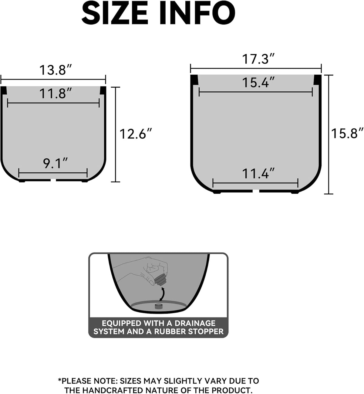 Kante 17.3-Inch Dia Round Concrete Planter, Indoor & Outdoor Garden Pot with Drainage Hole & Rubber
