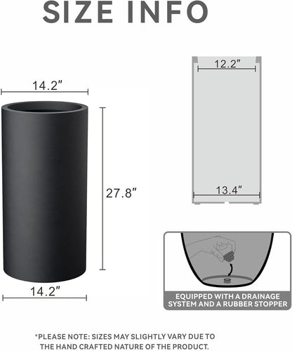 Kante 27.8 Inch Tall Cylindrical Planter, Large Round Plant Pots with Drainage Hole, Made with