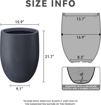Kante 21.7" H Dark Gray Concrete Tall Planter, Large Outdoor Indoor Decorative Pot with Drainage