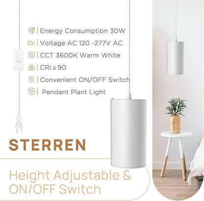 STERREN LED Grow Light, White Plug in Hanging Lights for Indoor Plants, Full Spectrum Grow Lights