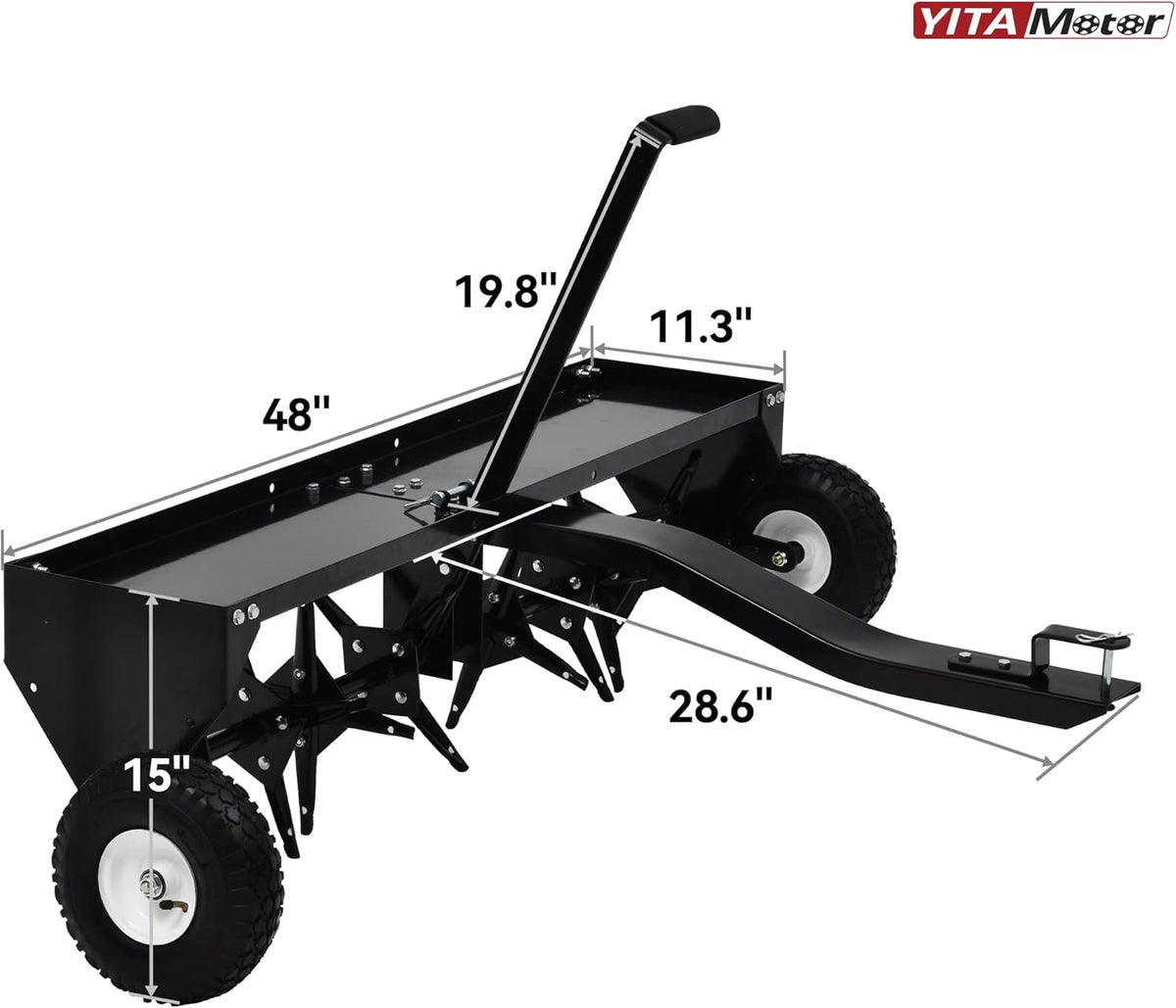 YITAMOTOR 48" Tow Plug Lawn Aerator with Universal Hitch,Black Painted Galvanized Steel with Tray
