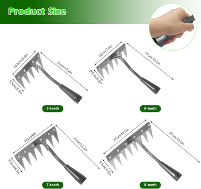 Iron Weeding Rake 2.0, New 5/6/7/8 Teeth Carbon Steel Garden Weeder Rakes, Weeder Puller Tool for