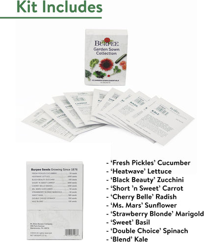 Burpee Garden Sown Flower, Herb & Vegetable 10 Packs of Non-GMO Basil, Lettuce, Cucumber, Radish