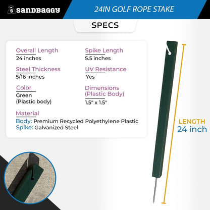 24" Golf Rope Stake - Square Stake (UV Resistant) (24 inch, 2, Count)