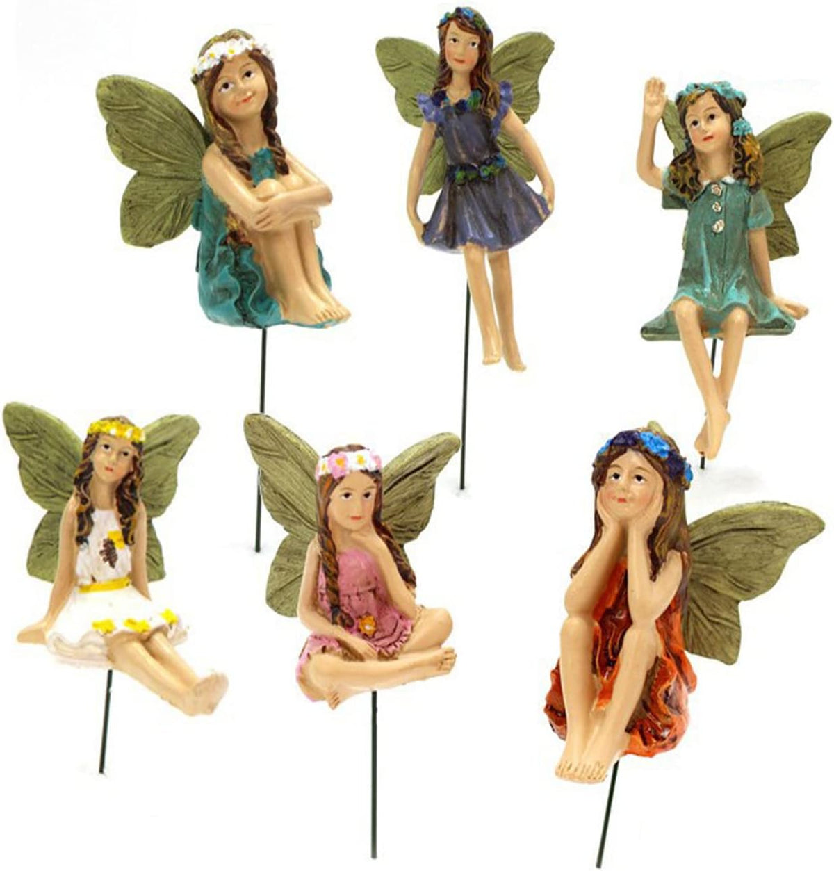 Miniature Fairies Figurines (6pcs) - Decor for Outdoor & Indoor Gardens & Homes, Vintage Resin