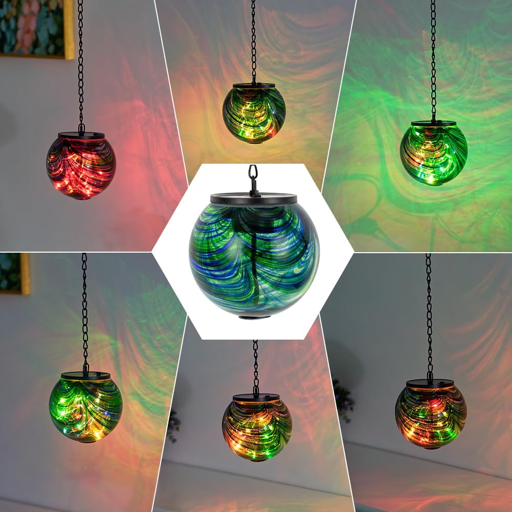 Solar Hanging Lanterns Outdoor, Waterproof Solar Gazing Ball Lights, Color Changing Led Glass Globe